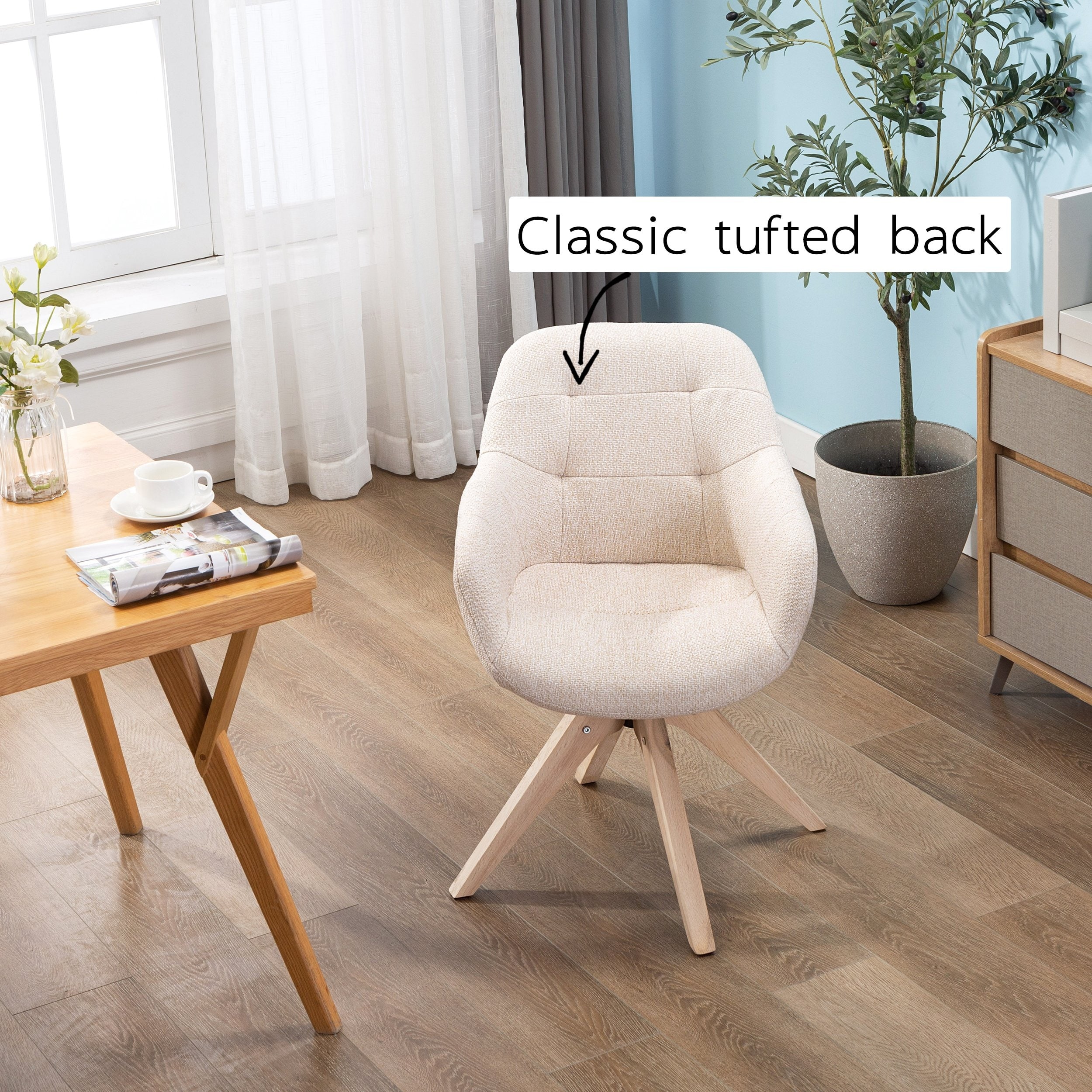 Swivel armchair fabric accent chair dining store chair with oak wood legs