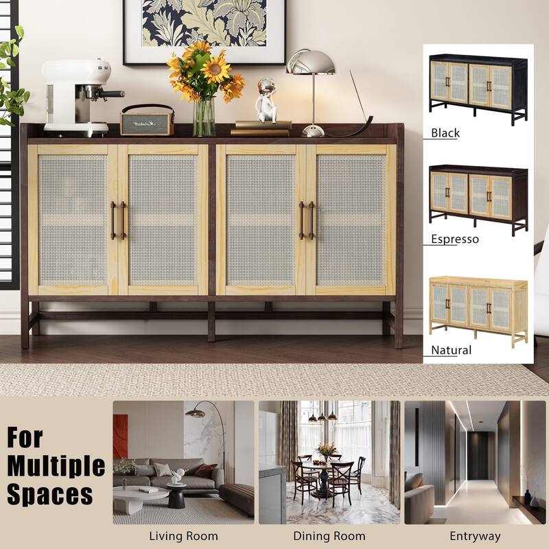 Rattan Cabinet Doors Sideboard Buffet Storage Cabinet Console Table