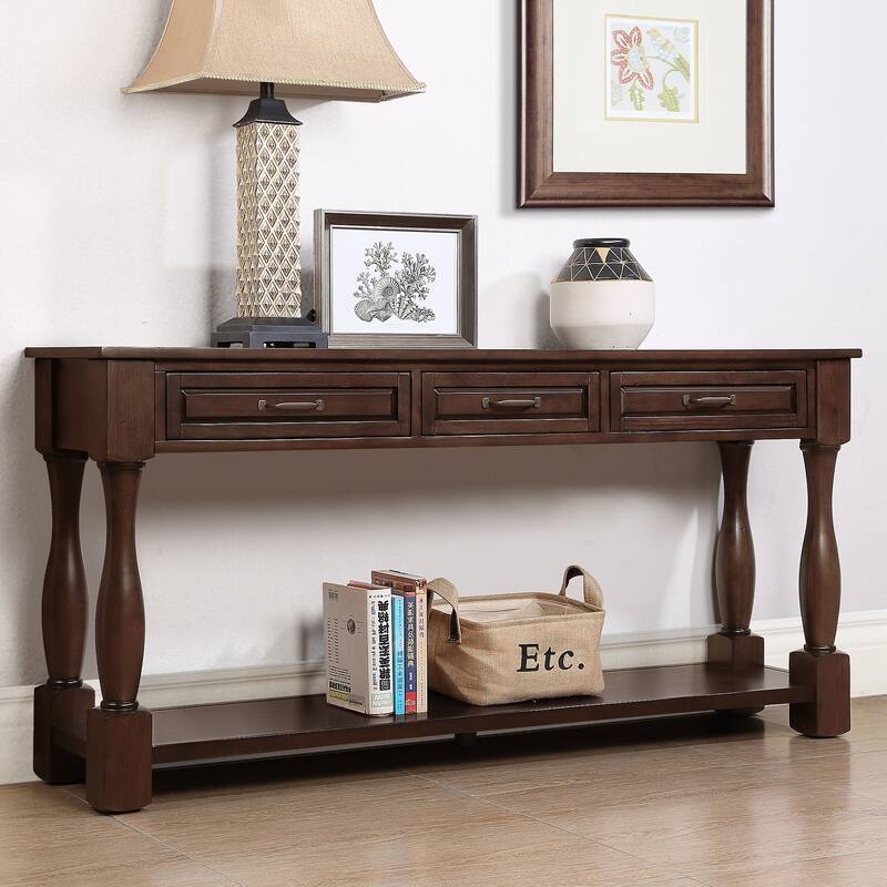 63inch Long Wood Console Table with 3 Drawers and 1 Bottom Shelf