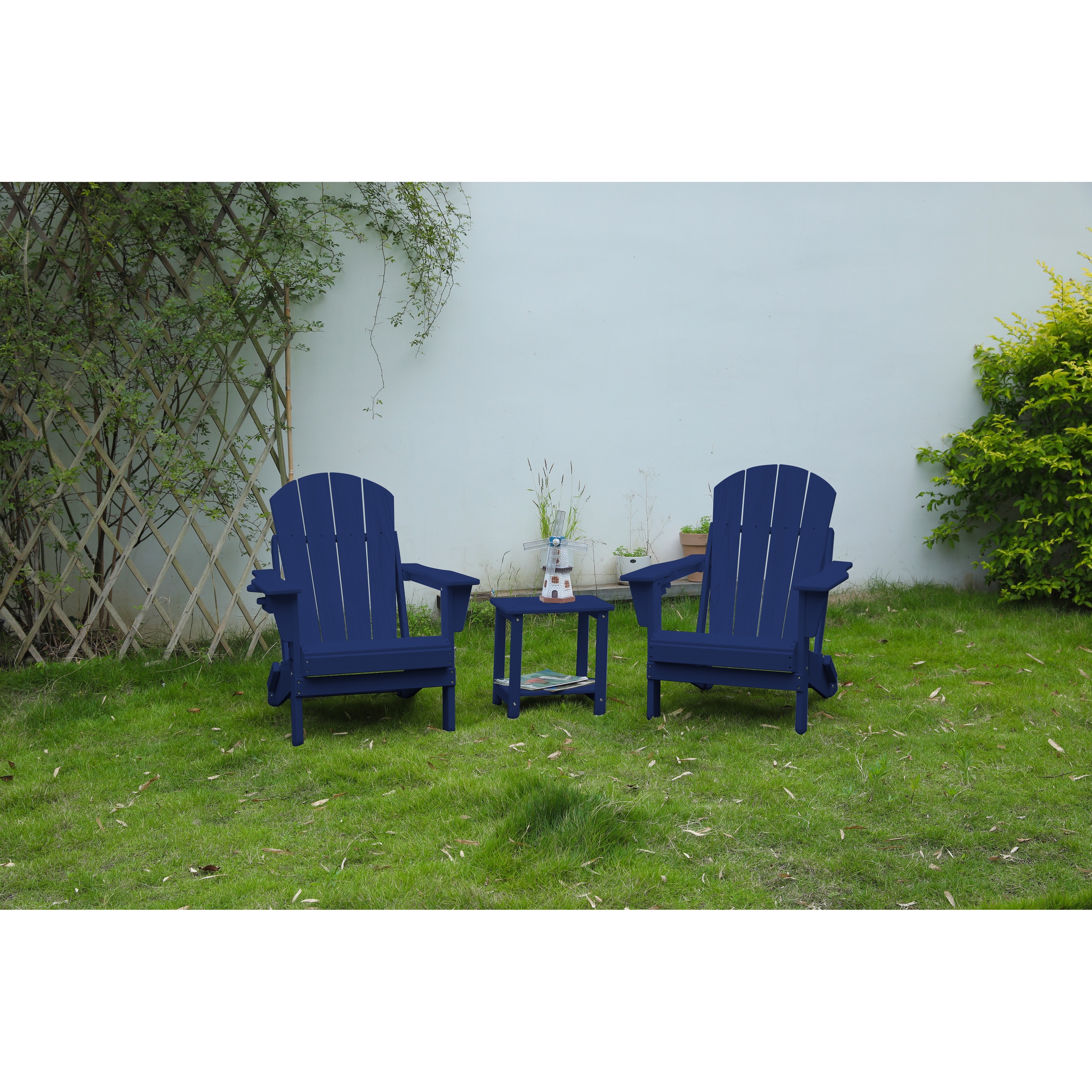 Sofucor Folding Adirondack Chair, Single Chair or 3-Piece Set with Side Table, Outdoor Wood Texture Patio Furniture