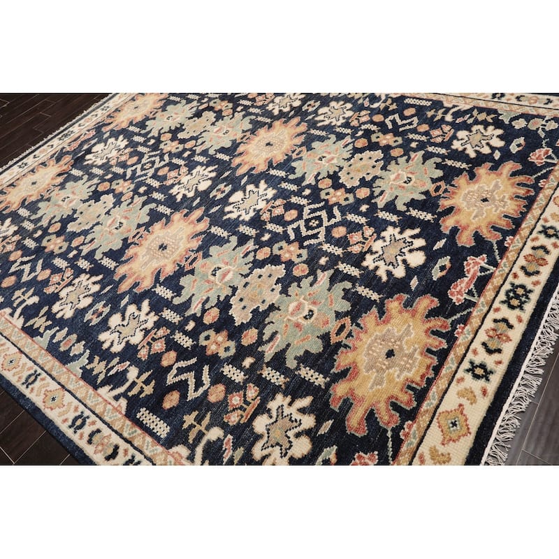 Hand Knotted Oushak Navy Oriental Wool Transitional Oriental Area Rug