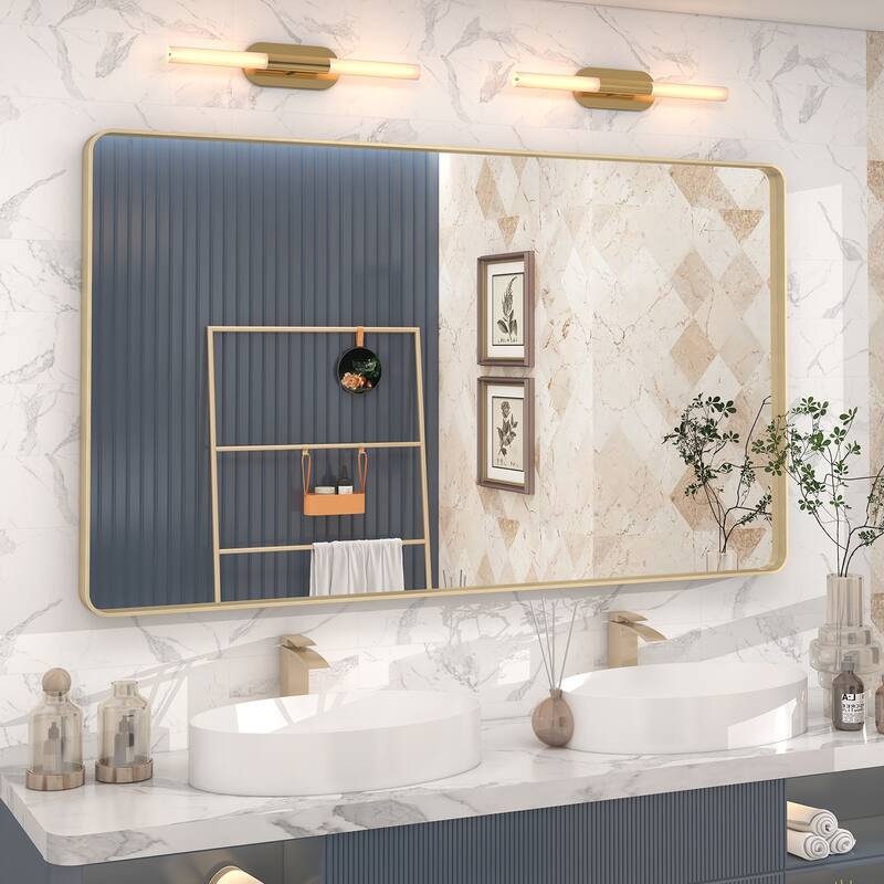 Modern Metal Frame Wall Mounted Bathroom Vanity Mirror - 51x30 - Gold