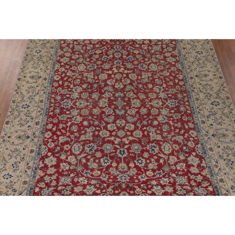 Distressed Floral Tabriz Persian Antique Rug Hand-Knotted Wool Carpet - 9'3" x 12'5"