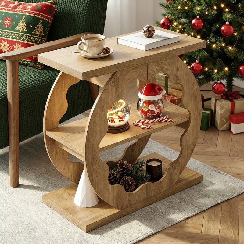 3 Tier End Side Table for Living Room, Bedroom, Elegant Curved Structure
