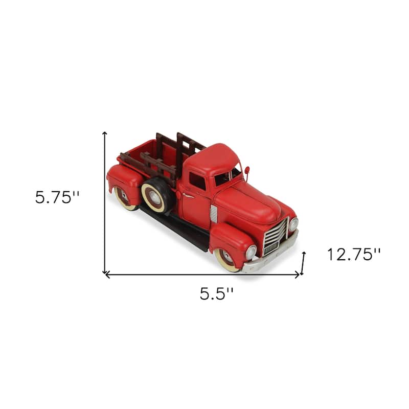 HomeRoots 6" Red and Black Metal Hand Painted 1950's Red Truck Model Car - 5.5' X '5.75' X '12.75