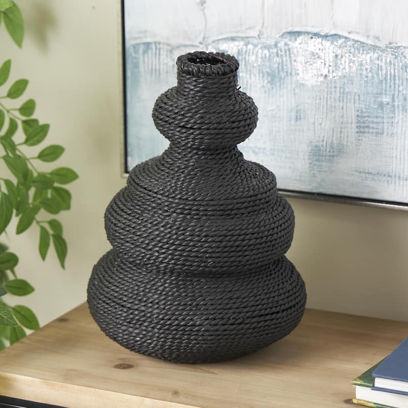 Black or Beige Metal Seagrass Handmade Wrapped Decorative Vase with Abstract Bubble Shape