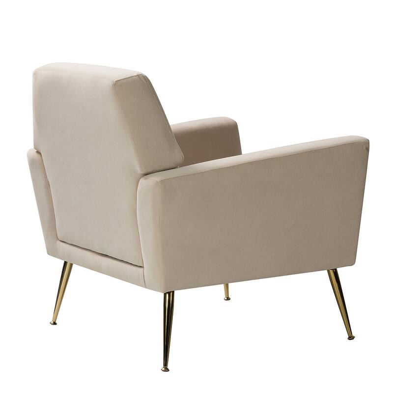 Lilia Contemporary Velvet Upholstered Tufted Back Armchair with Metal Golden legs by HULALA HOME