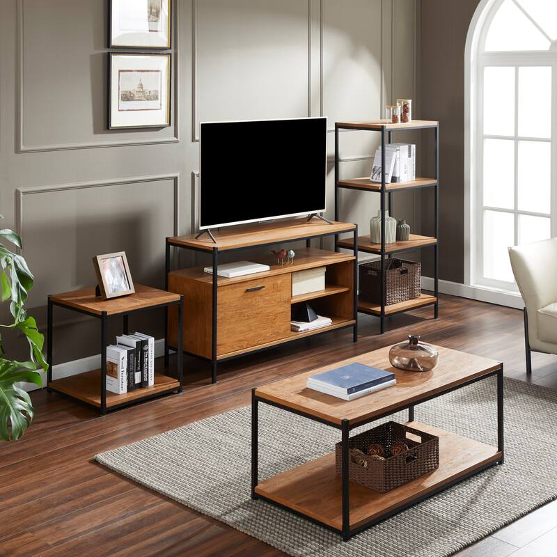 50-inch Wood TV Stand with Sliding Barn Doors Oak Brown Media Console Entertainment Center for Living Room, Sturdy TV Cabinet