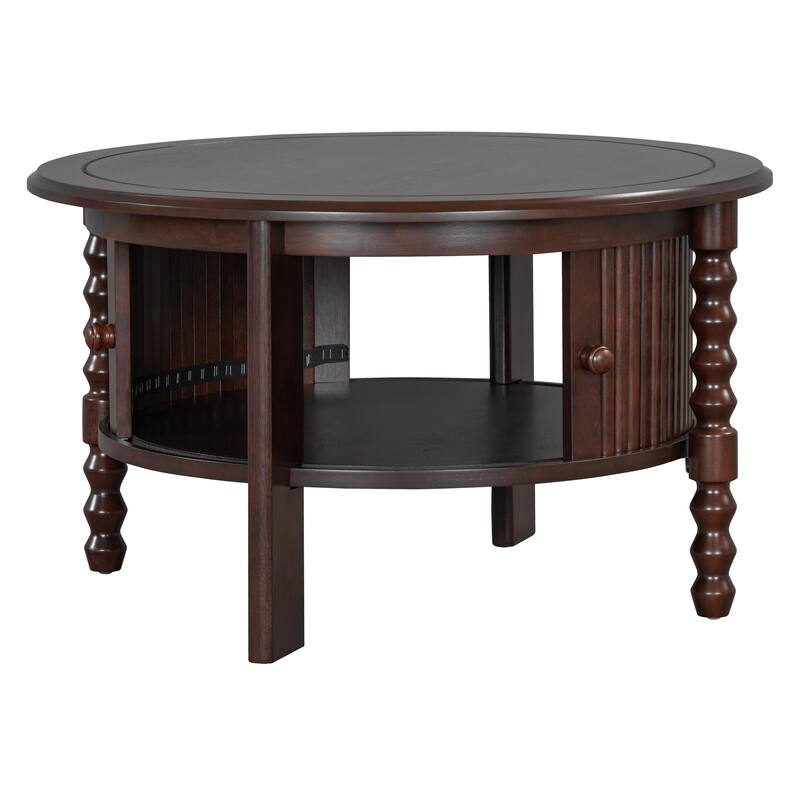 Round Coffee Table with Sliding Door