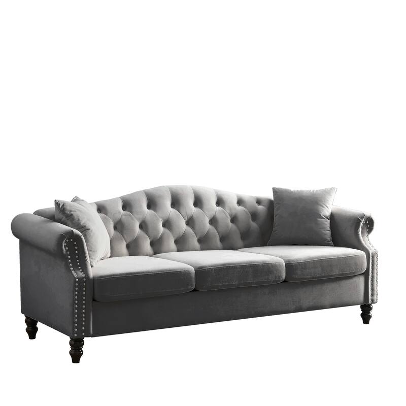 Chesterfield Sofa,3 Seater Sofa Tufted Couch with Rolled Arms and Nailhead,2 Pillows
