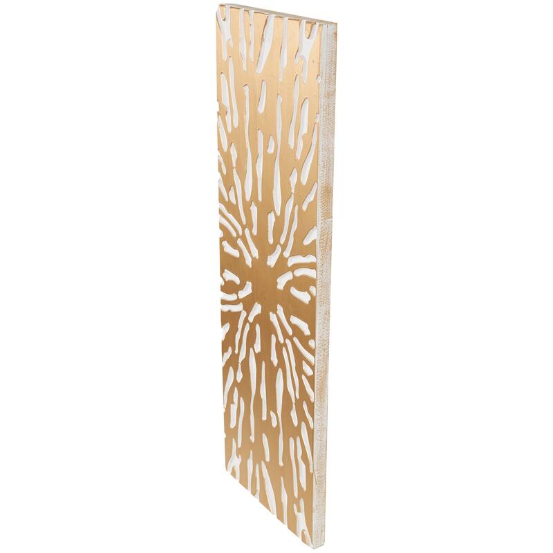Gold Wooden Abstract Carved Starburst Wall Decor with White Backing