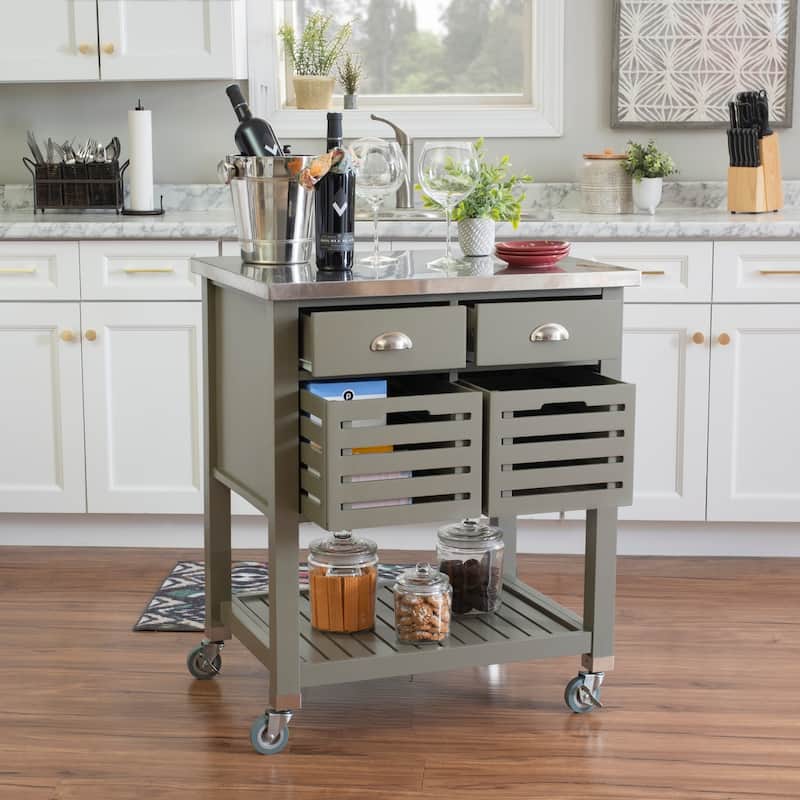 Eileen Rolling Kitchen Cart with Storage - Grey