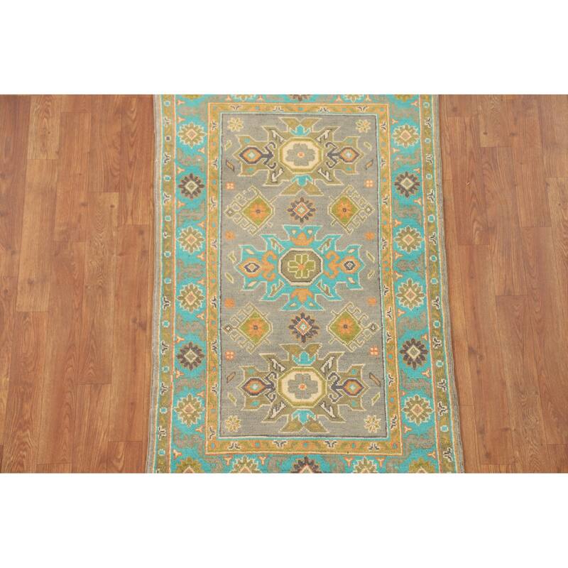 Geometric Grey Kazak Oriental Accent Rug Handmade Wool Carpet - 2'6" x 4'5"