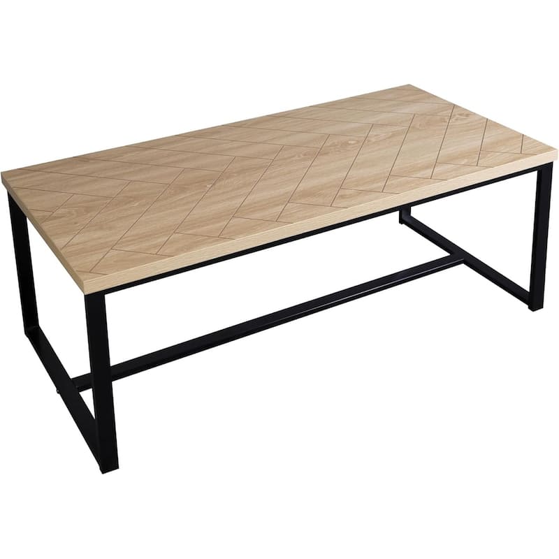 Bali Coastal Modern Coffee Table Natural Wood Top with Black Metal Legs