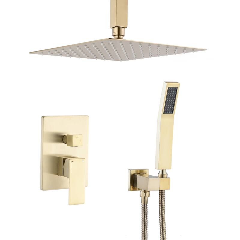 Proox 16" Rainfall Shower Head with Handheld, Shower Faucet Set for Bathroom - 16 inch - Brushed Gold
