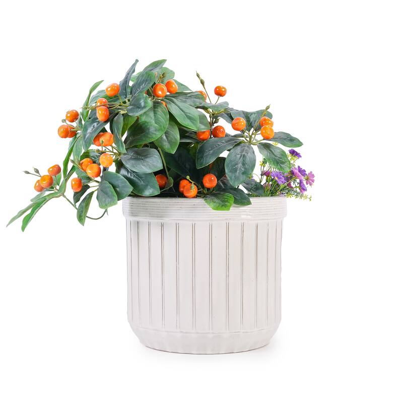 Set of 4 Handmade Ceramic Pots for Succulents with Vertical Grooves