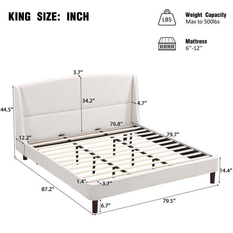 Wingback Platform Bed Low Profile Bed Upholstered Bed Frame
