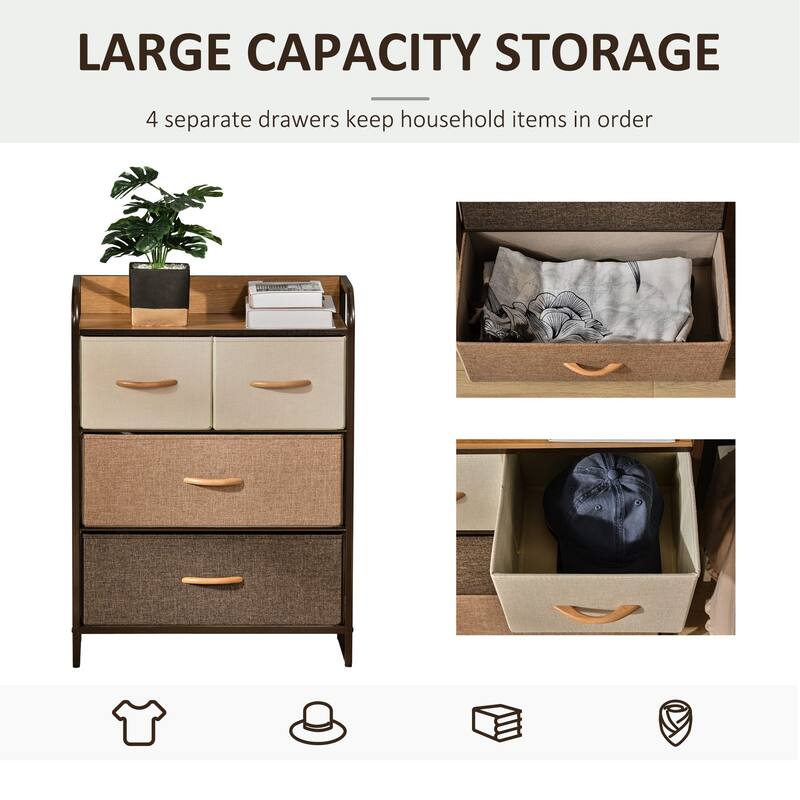 HOMCOM 5-Drawer Dresser Tower 4-Tier Storage Organizer with Steel Frame Wooden Top for Bedroom Hallway Closets