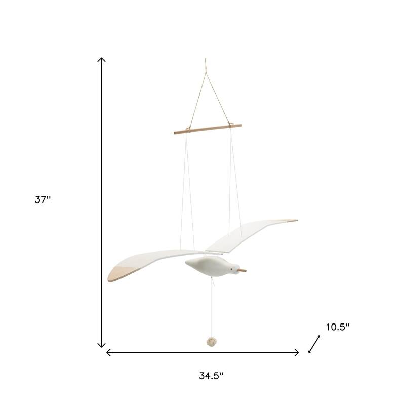 HomeRoots 37" White And Natural Hanging Seagull Decorative Sculpture - 34.50 in. x 37.00 in. x 10.50 in.