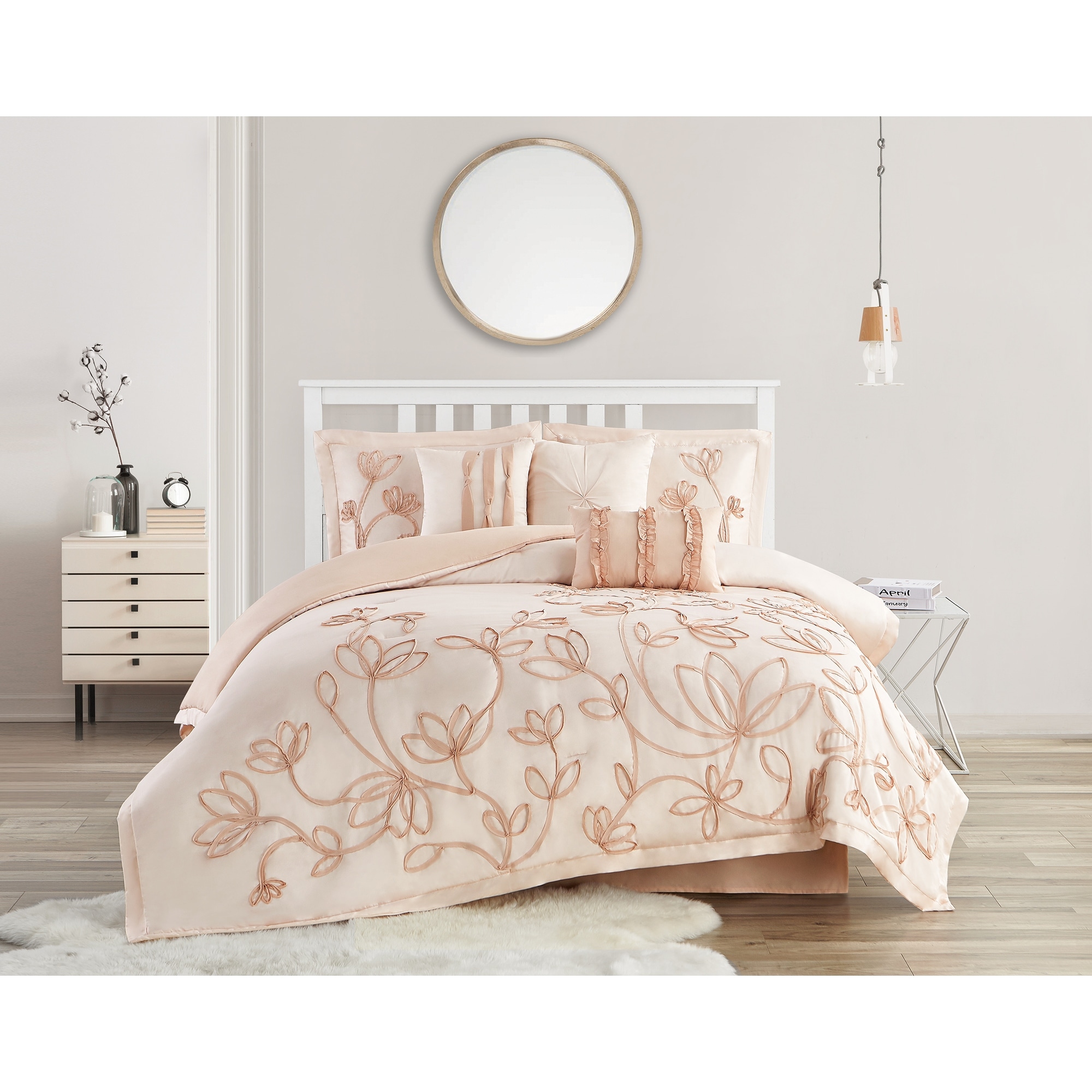Peach Floral King Comforter Set Overstock 31275784