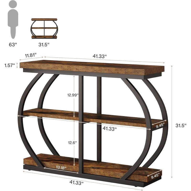 41.3" Console Table, Industrial 3-Tier Entryway Table