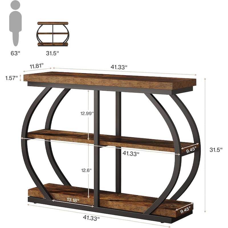 41.3" Industrial 3-Tier Console Table with Arched Metal Frame and Shelves - 11.8"D × 41.3"W × 31.5"H