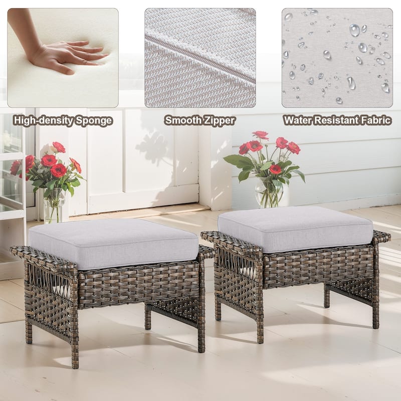 Gymojoy Patio Ottomans Rattan Footstool with Cushions