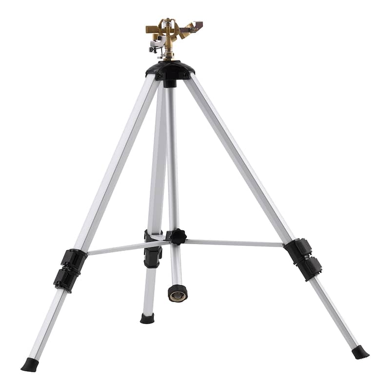 Gray Heavy Duty Tripod Sprinkler with Brass Head and 360 Degree Large Area Coverage Adjustable Height Impact Sprinkler for Yard -  Gray