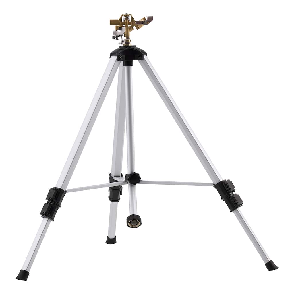 Gray Heavy Duty Tripod Sprinkler with Brass Head and 360 Degree Large Area Coverage Adjustable Height Impact Sprinkler for Yard