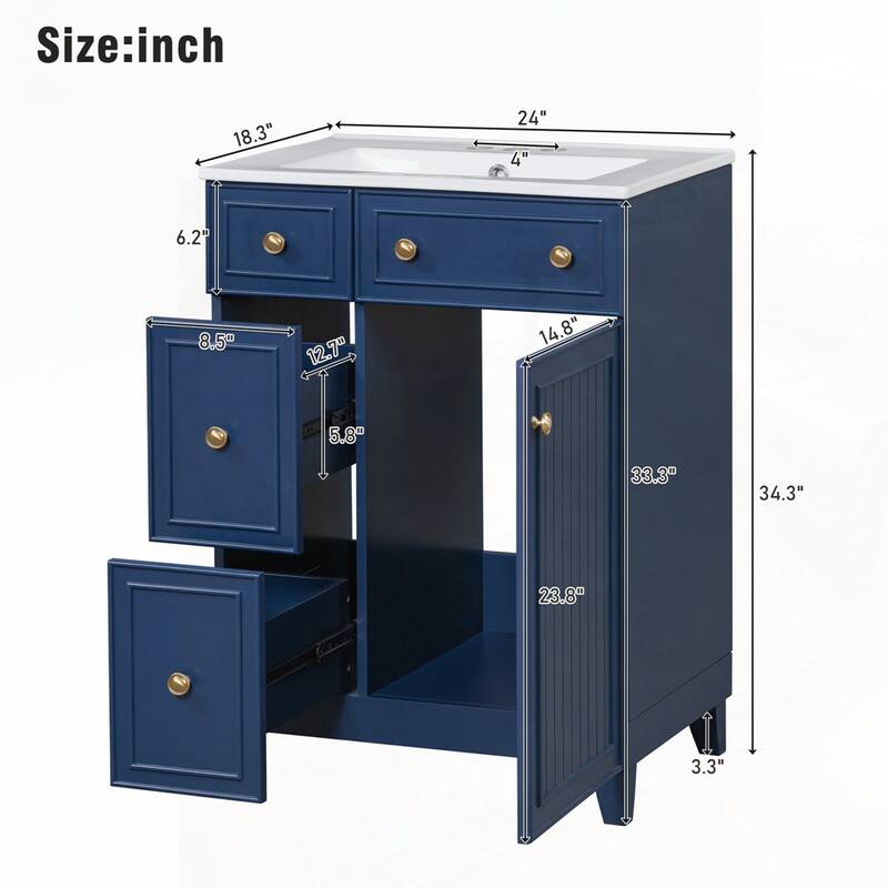 24-Inch Bathroom Vanity Cabinet with Ceramic Sink