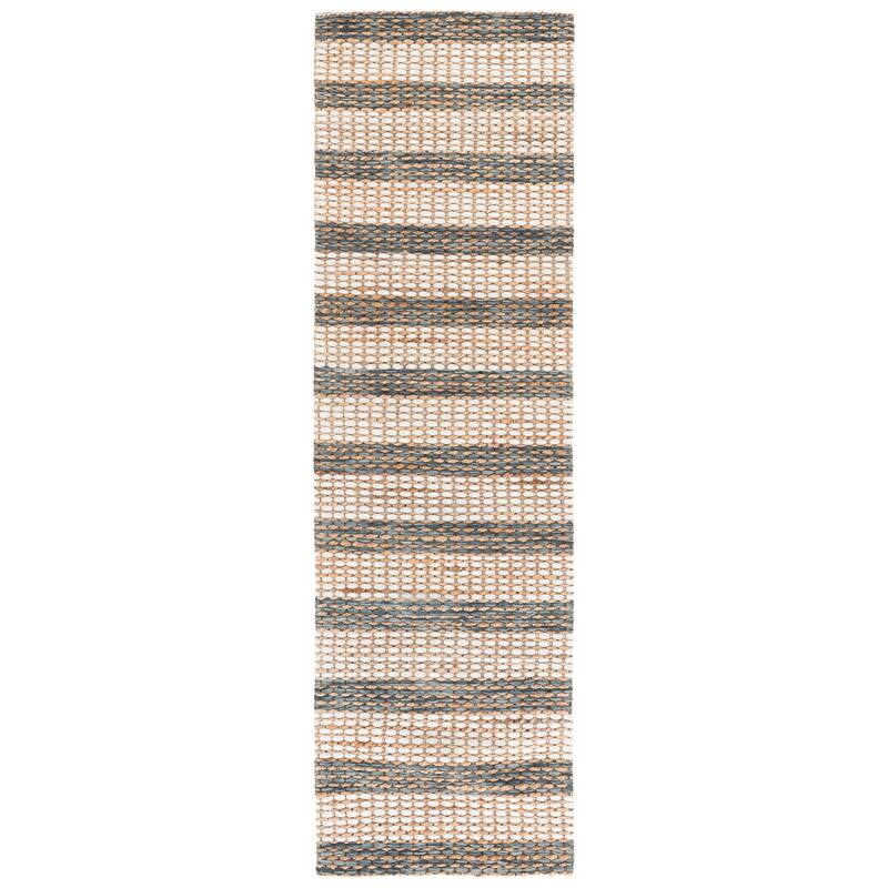 Martha Stewart by SAFAVIEH Handmade Halldis Jute Rug - 2'3" x 8' Runner - Natural/Dark Blue