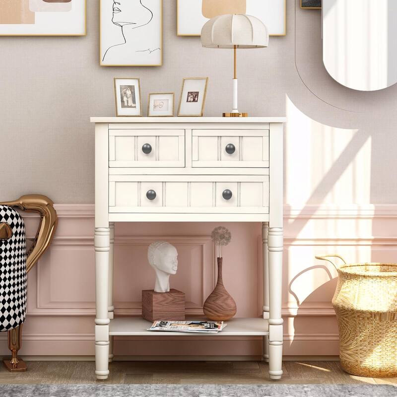 Narrow Console Table with 3 Drawers and Bottom Shelf