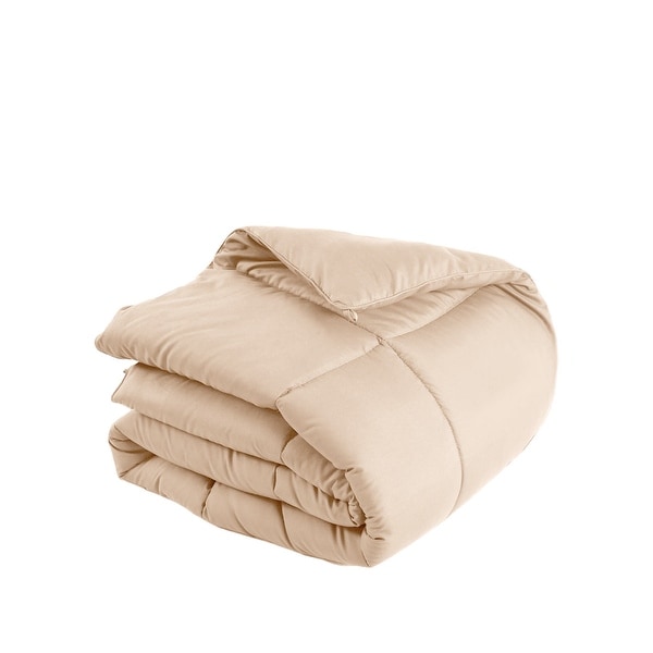 Beige King Box Stitch Microfiber Down Alternative Comforter - Bed