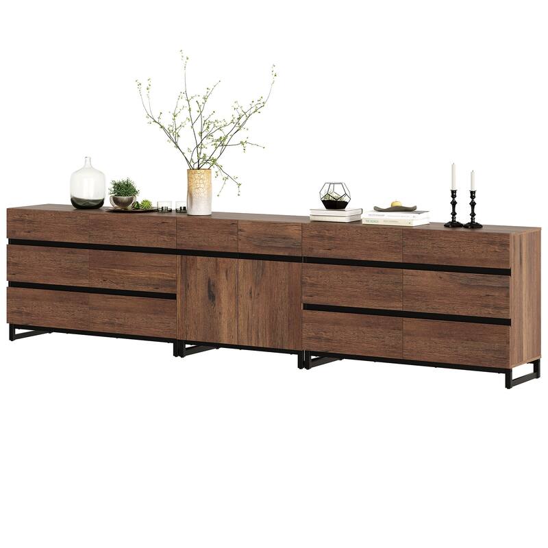 WAMPAT Modern Dresser with Adjustable Shelves, 3 in 1 Chest with Glass Doors and Storage Cabinet for Bedroom