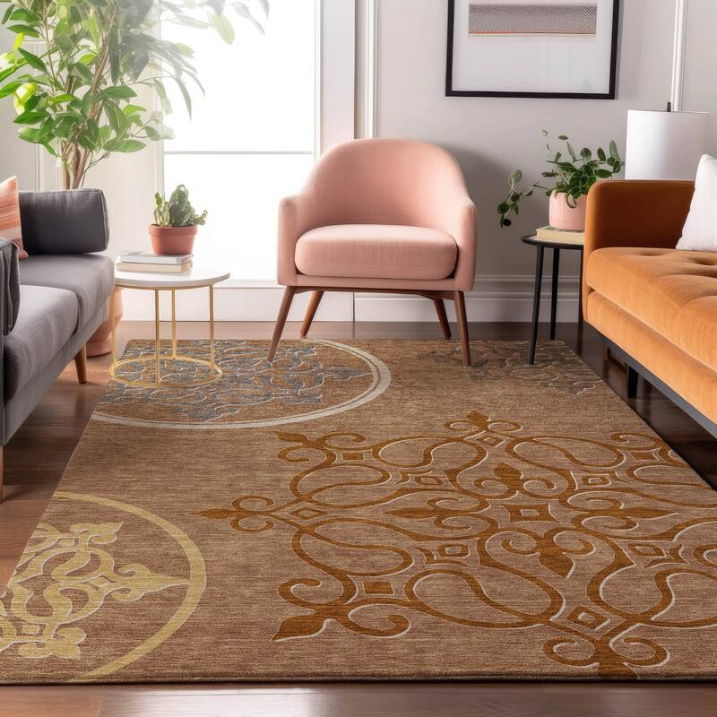 Premium Washable Super Soft Transitional Scroll Mayfield Rug - Terracotta - 3' x 5'