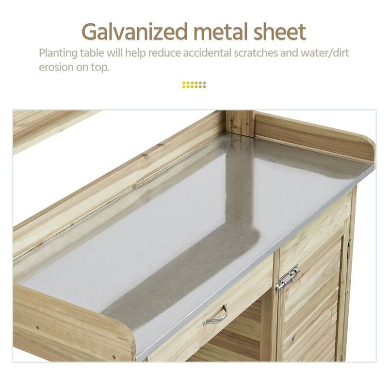Yaheetech Fir Wood Potting Bench with Metal Tabletop