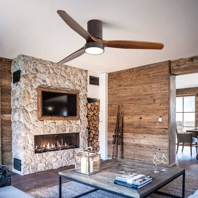 52" Modern Flush Mount Ceiling Fan with LED Light and Remote Control