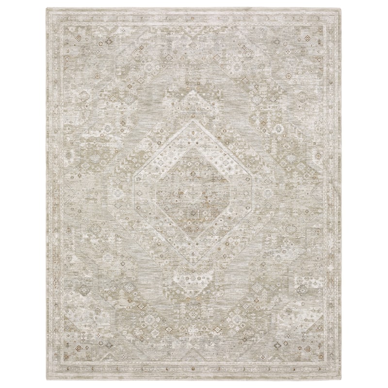 Amira Vintage Center Medallion Beige/ Ivory Area Rug - 9'10" x 12'10"