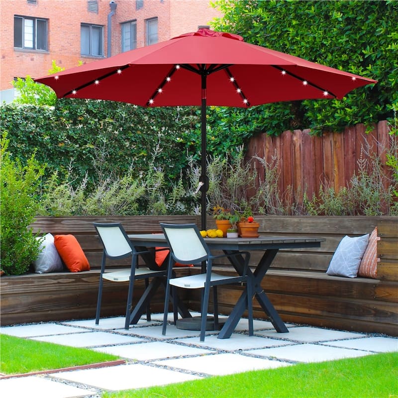 Yaheetech 9FT Patio Umbrella with 32 LED Lights Market Umbrella with 8 Ribs