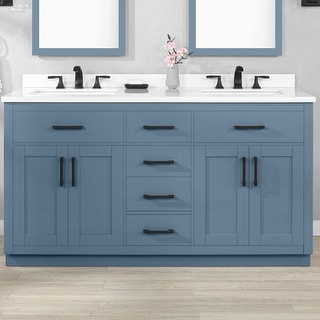 OVE Decors Bailey 60 in. Double sink Bathroom Vanity in Blue Lagoon with Power Bar