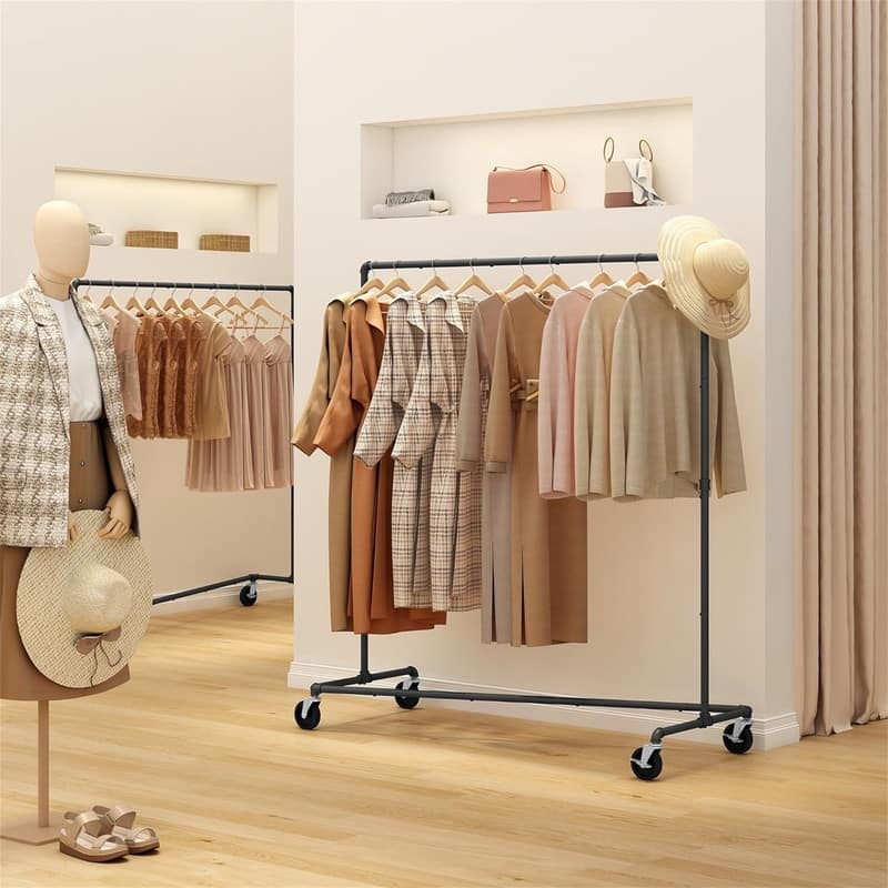 Rolling Clothing Racks For Hanging Clothes - 23.62"D x 58.26"W x 64.48"H - Black