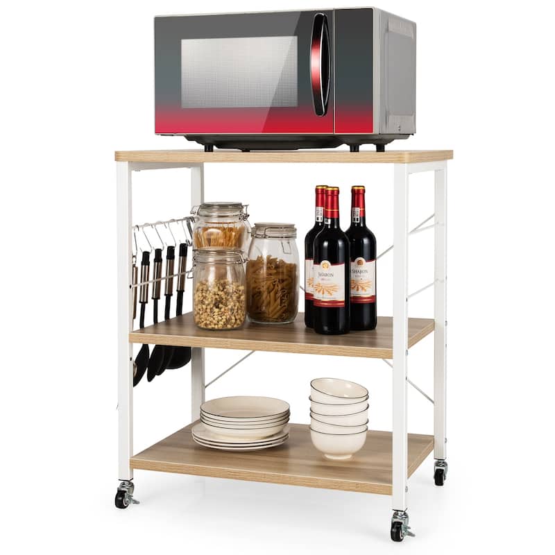 Costway 3-Tier Kitchen Baker's Rack Microwave Oven Storage Cart w/ - See details - Maple