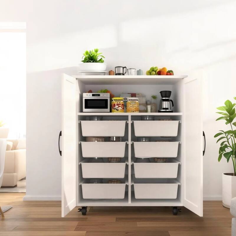 Kitchen Island with Storage on Wheels, Cricut Cart, Small Portable Island, Specialty Coffee Bar Cabinet Buffet Sideboard