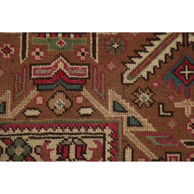 Geometric Pink Tabriz Persian Vintage Rug Hand-Knotted Wool Carpet - 6'7"x 9'9"