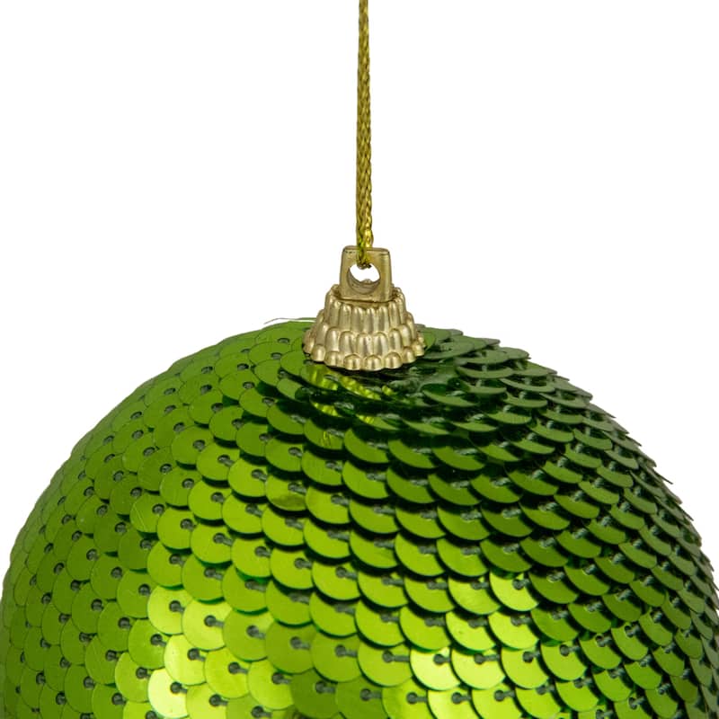 Kiwi Green Sequin Shatterproof Ball Christmas Ornament 3"
