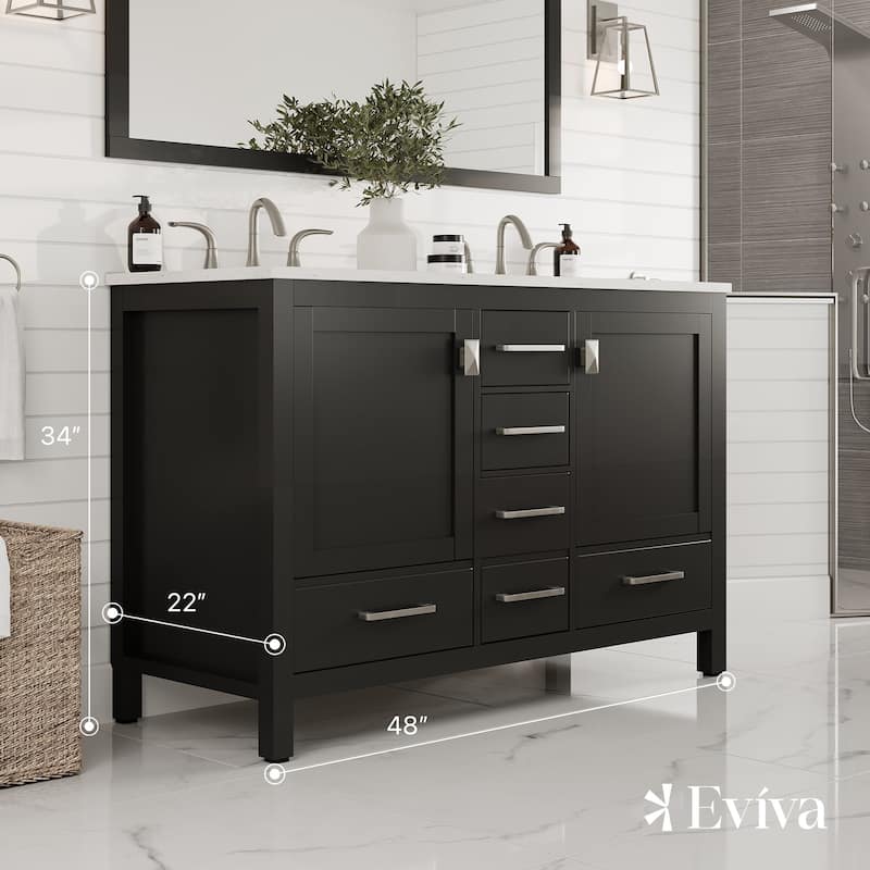 Aberdeen 48 in. Double Sink Vanity with Carrara Quartz Top & Undermount Sinks
