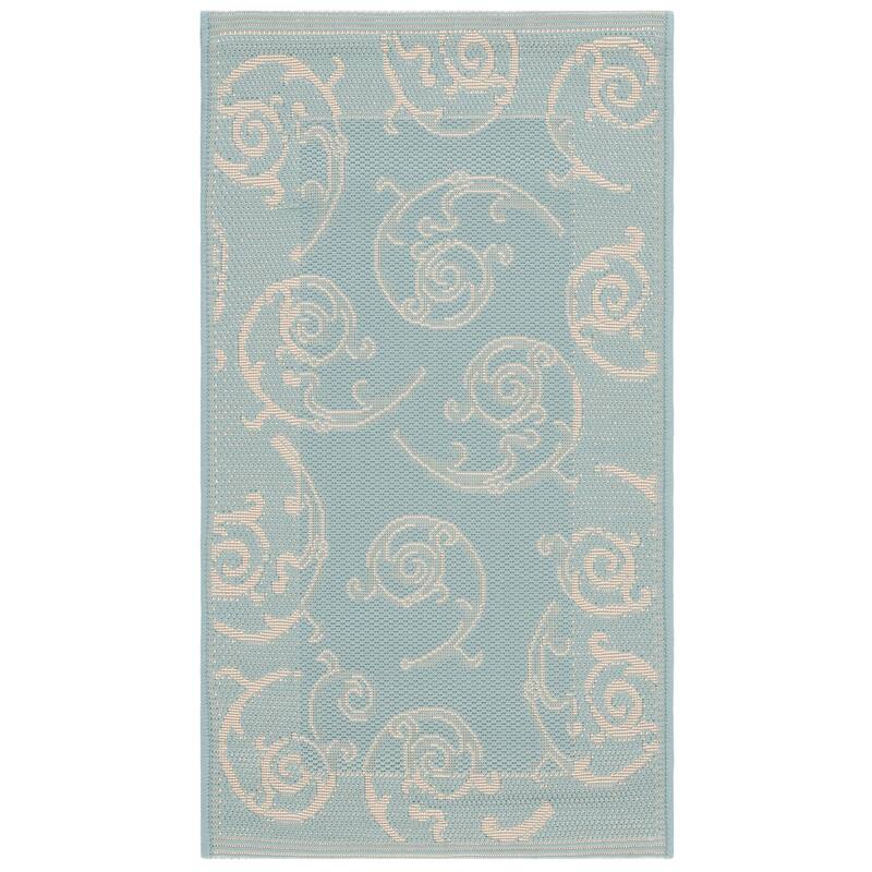 SAFAVIEH Courtyard Brunhilda Indoor/ Outdoor Waterproof Patio Backyard Rug - 2' x 3'7" - Aqua/Cream