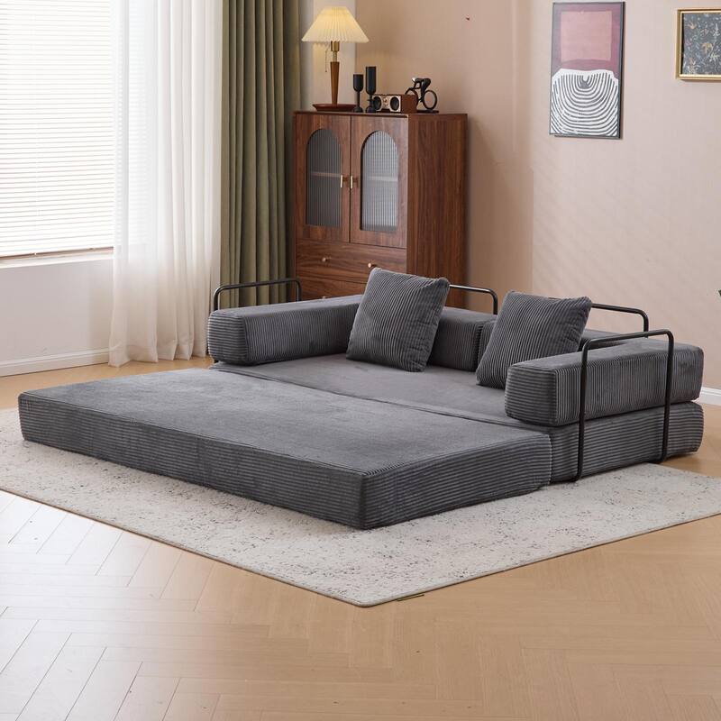 Convertible Corduroy Floor Sofa Bed, Dark Grey - Multi-Color