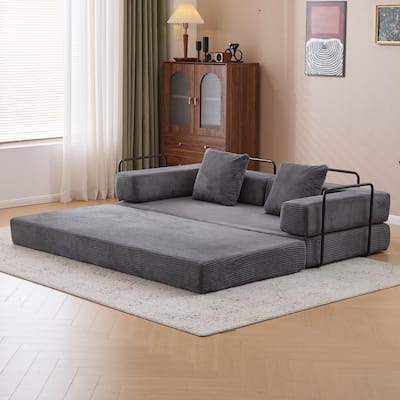 Convertible Corduroy Floor Sofa Bed, Dark Grey
