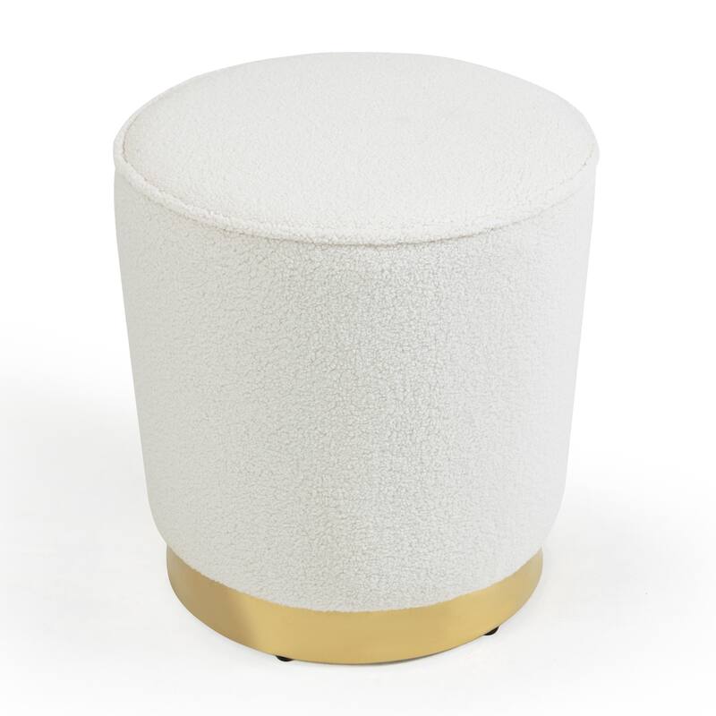 Aysel White Boucle Ottoman with Golden Accent Base